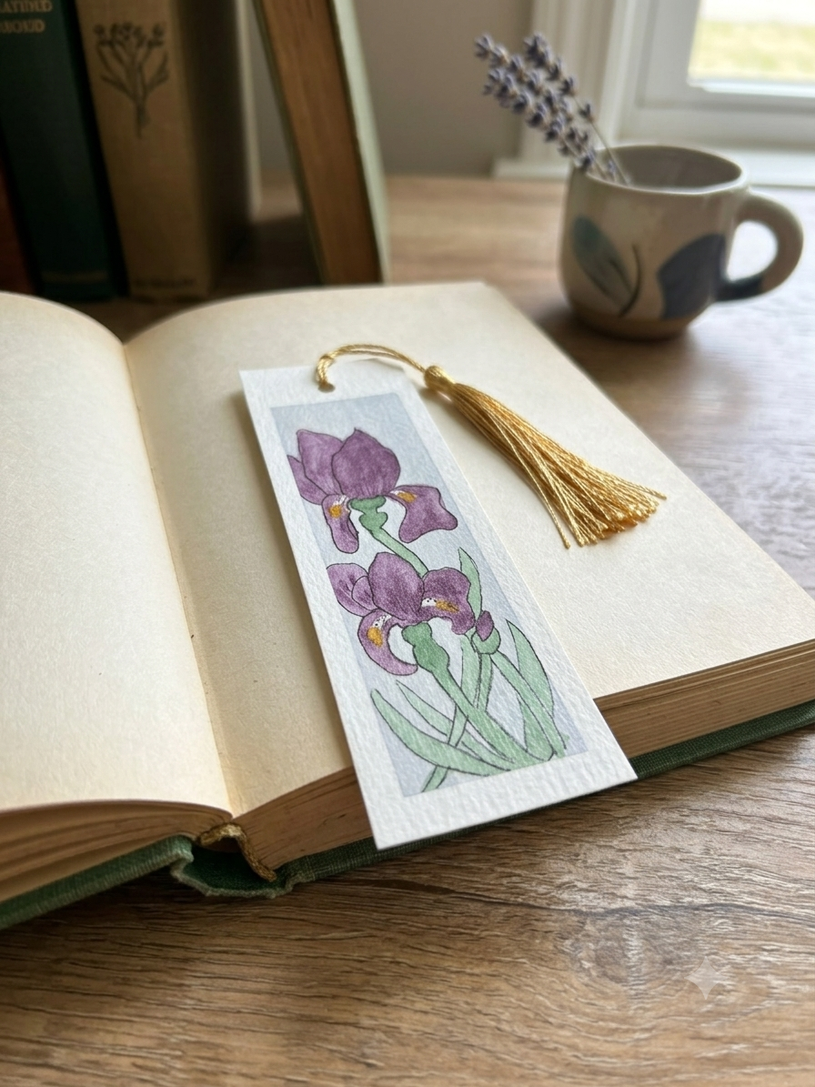 Handpainted Botanical Iris Watercolor Bookmark