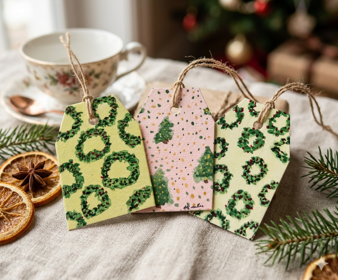 Hand-Painted Watercolor Christmas Gift Tags – Set of 3 Festive Holiday Tags