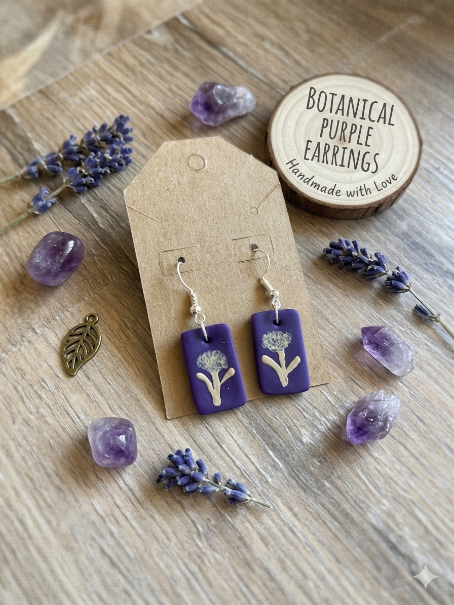 Handcrafted Polymer Clay Botanical Dangle Earrings