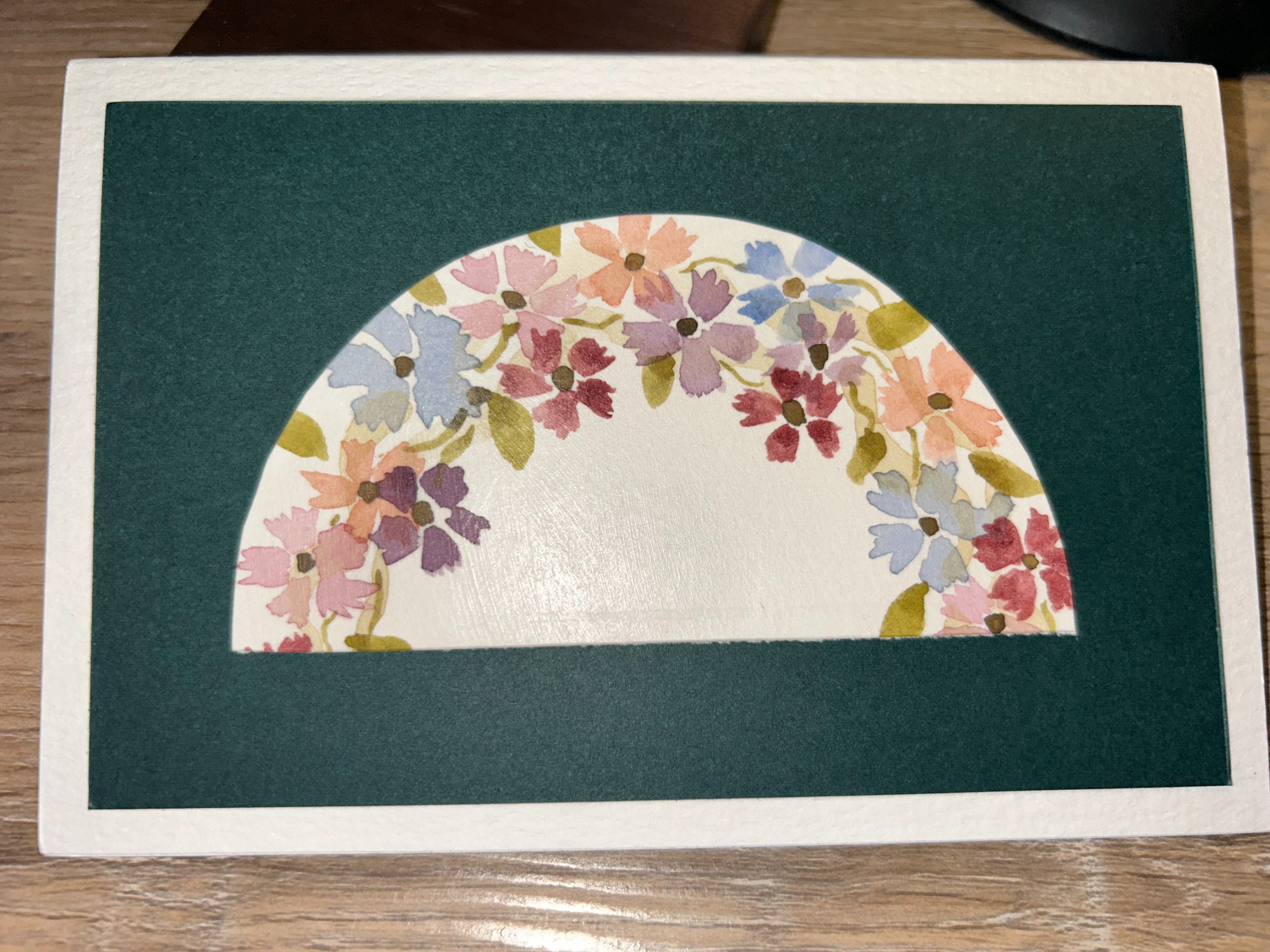 Handmade Forest Green Floral Arch Watercolor Greeting Card