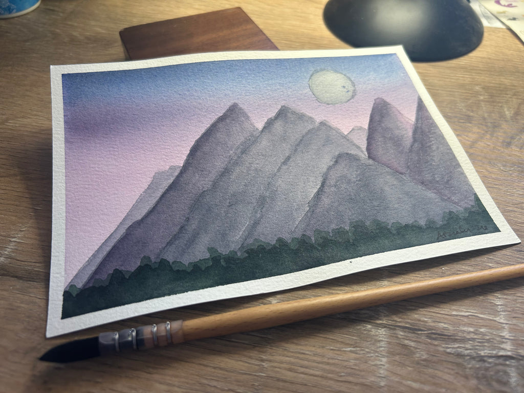 Twilight Mountain Majesty – Original Watercolor Painting