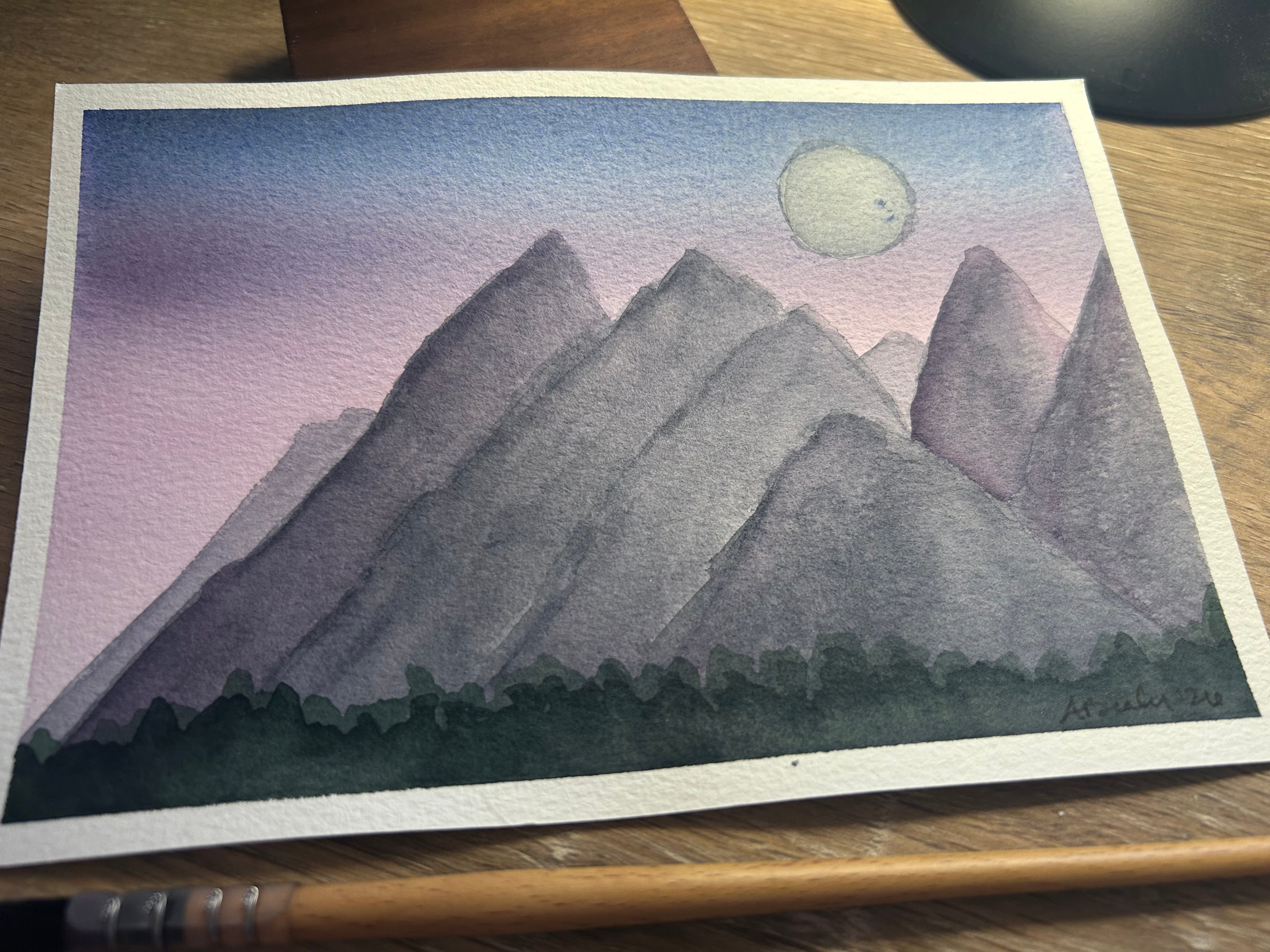 Twilight Mountain Majesty – Original Watercolor Painting