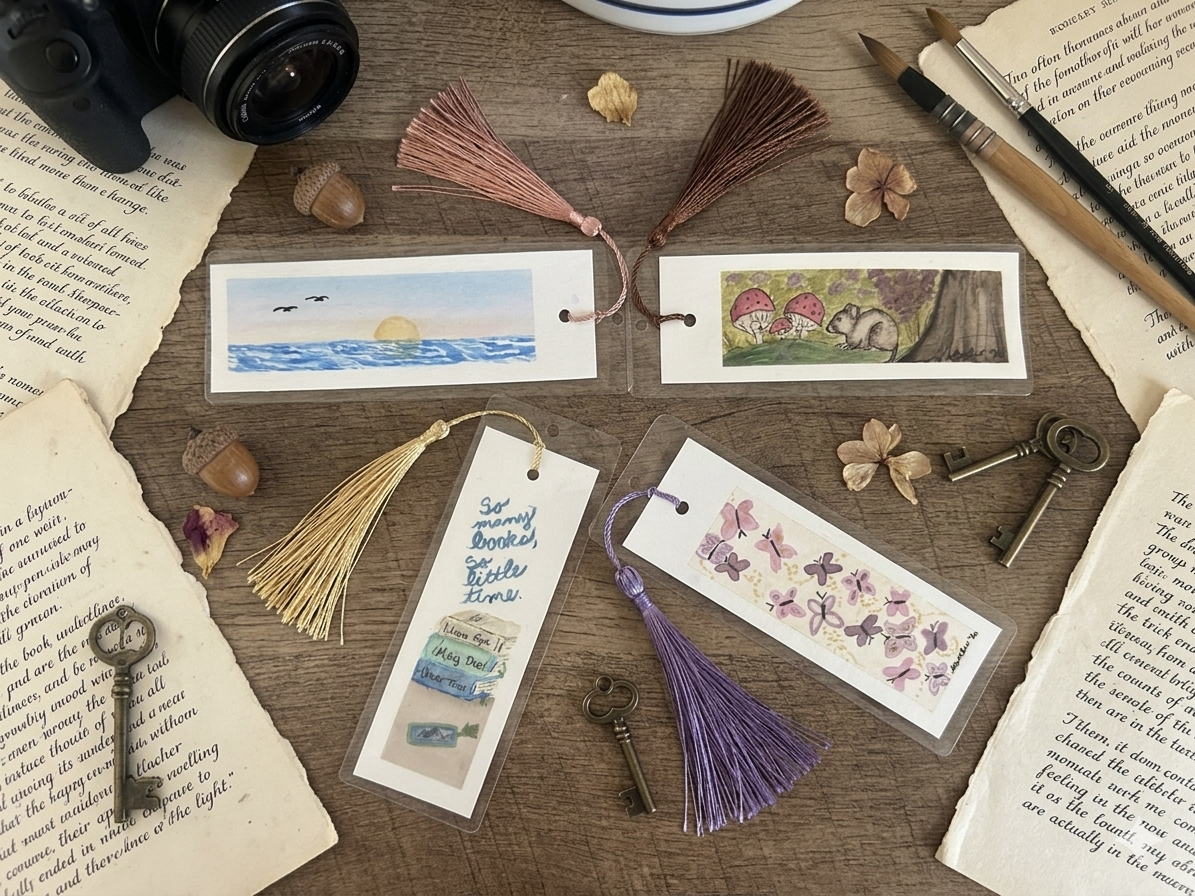 Original Hand-Painted Watercolor Bookmark with Tassel