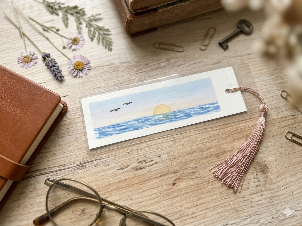 Original Hand-Painted Watercolor Bookmark with Tassel