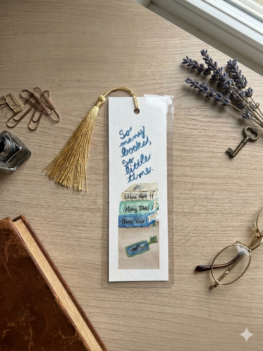 Original Hand-Painted Watercolor Bookmark with Tassel
