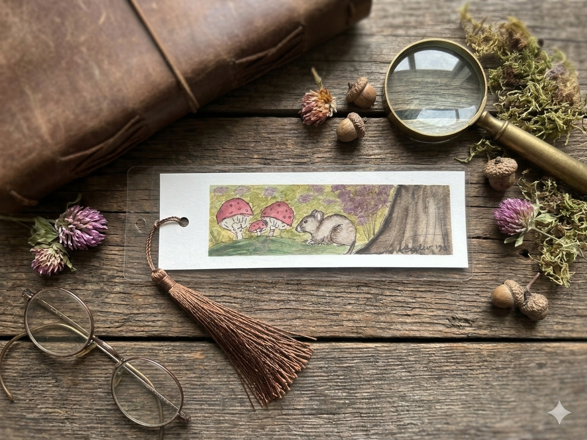 Original Hand-Painted Watercolor Bookmark with Tassel