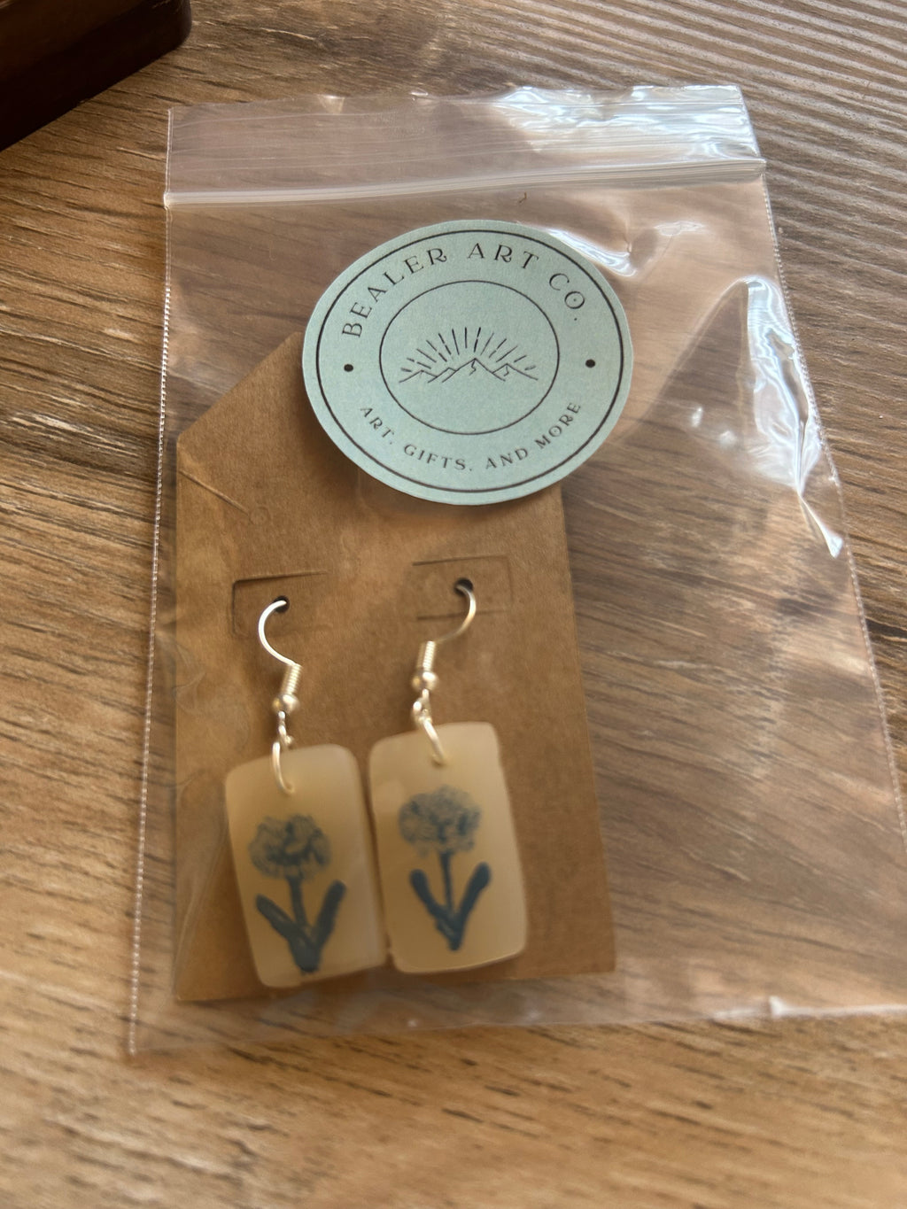 Handcrafted Polymer Clay Botanical Earrings - Translucent Cream & Blue Floral Drops
