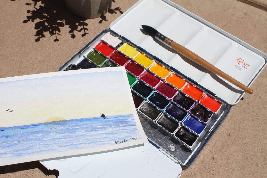 🌅 Original Ocean Sunset Watercolor Painting – Hand-Painted Seascape Art 🌅