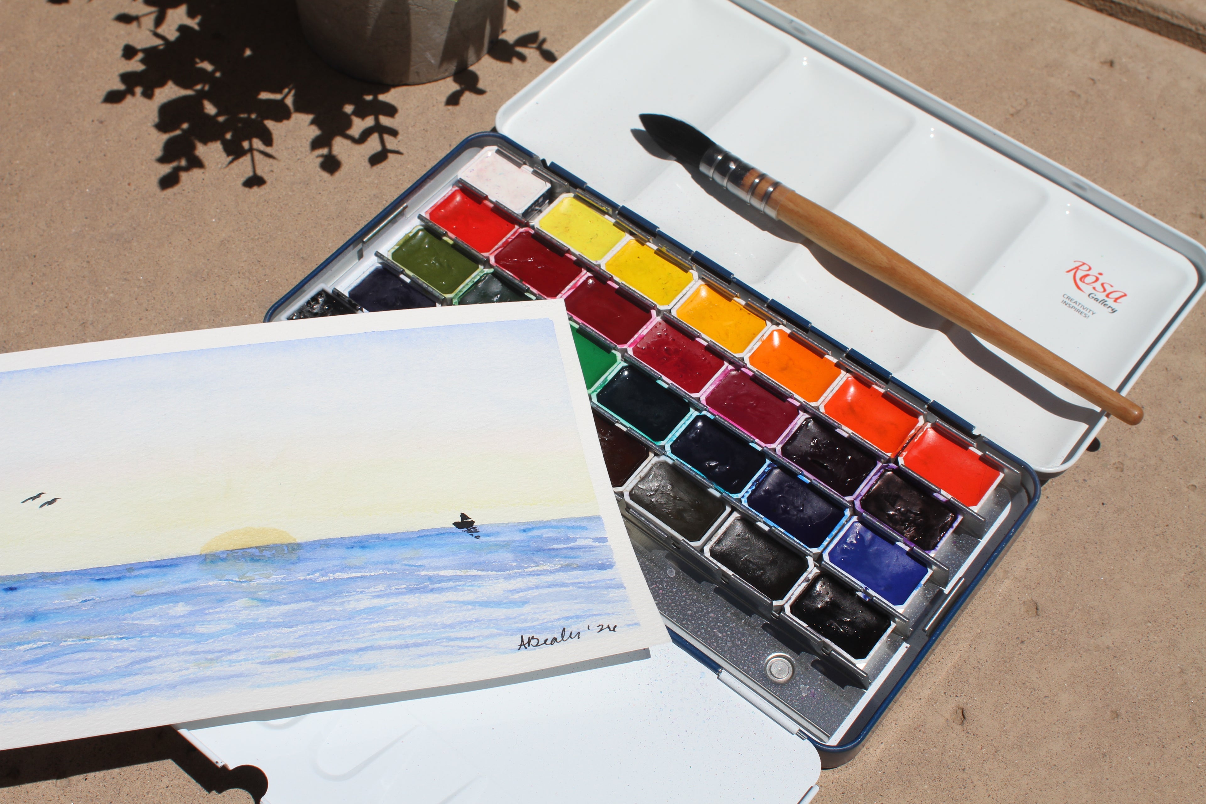🌅 Original Ocean Sunset Watercolor Painting – Hand-Painted Seascape Art 🌅