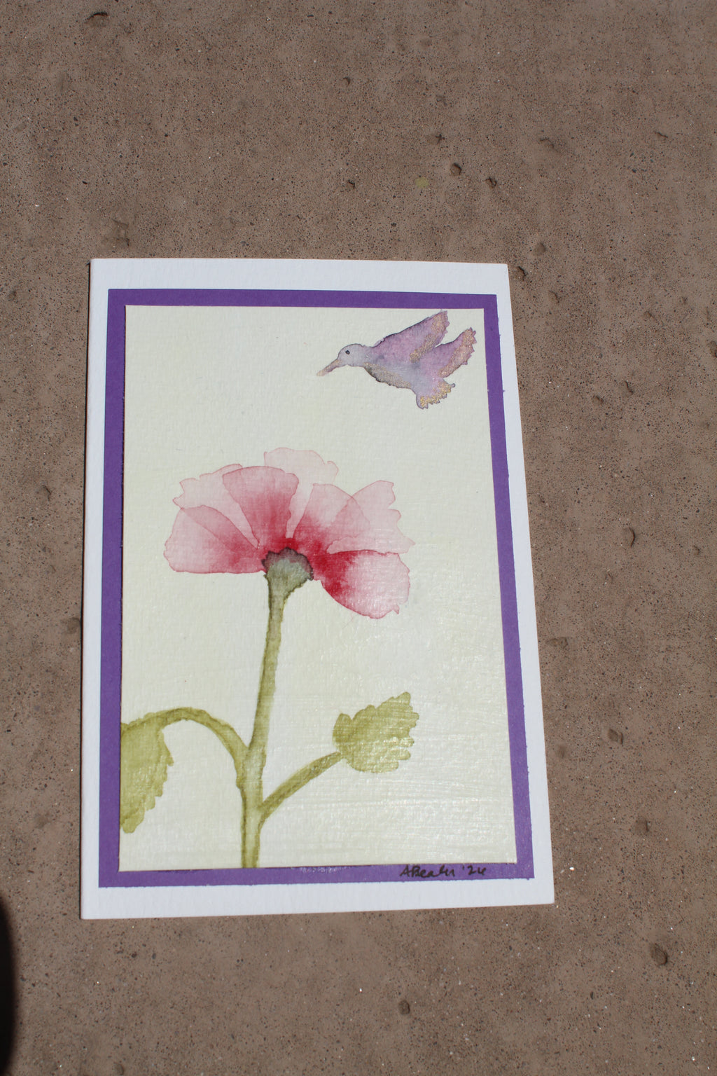 🌸 Original Watercolor Hummingbird & Flower Blank Notecard (4x6)