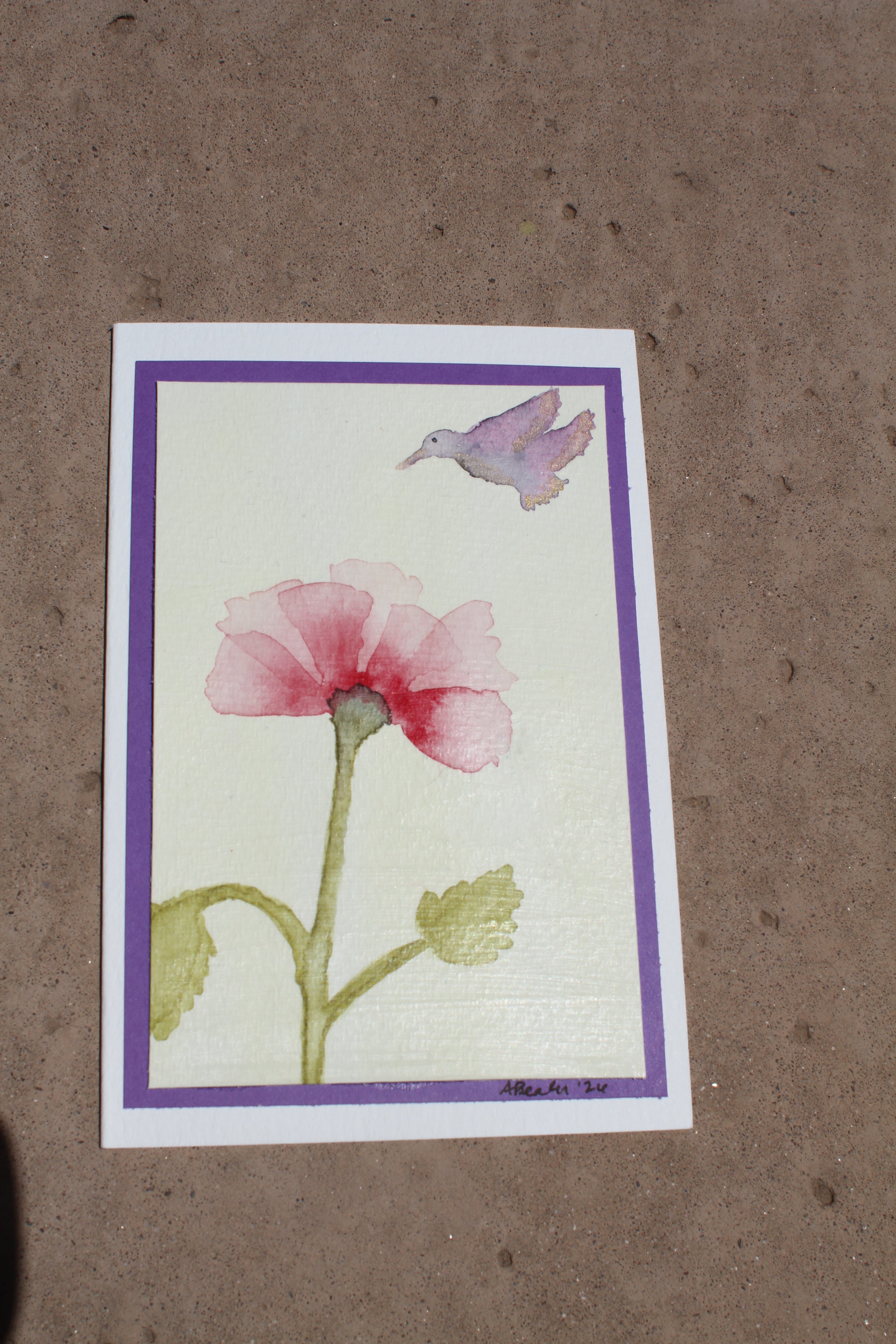 🌸 Original Watercolor Hummingbird & Flower Blank Notecard (4x6)
