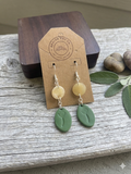 Handmade Olive Green Botanical Dangle Earrings in Silver