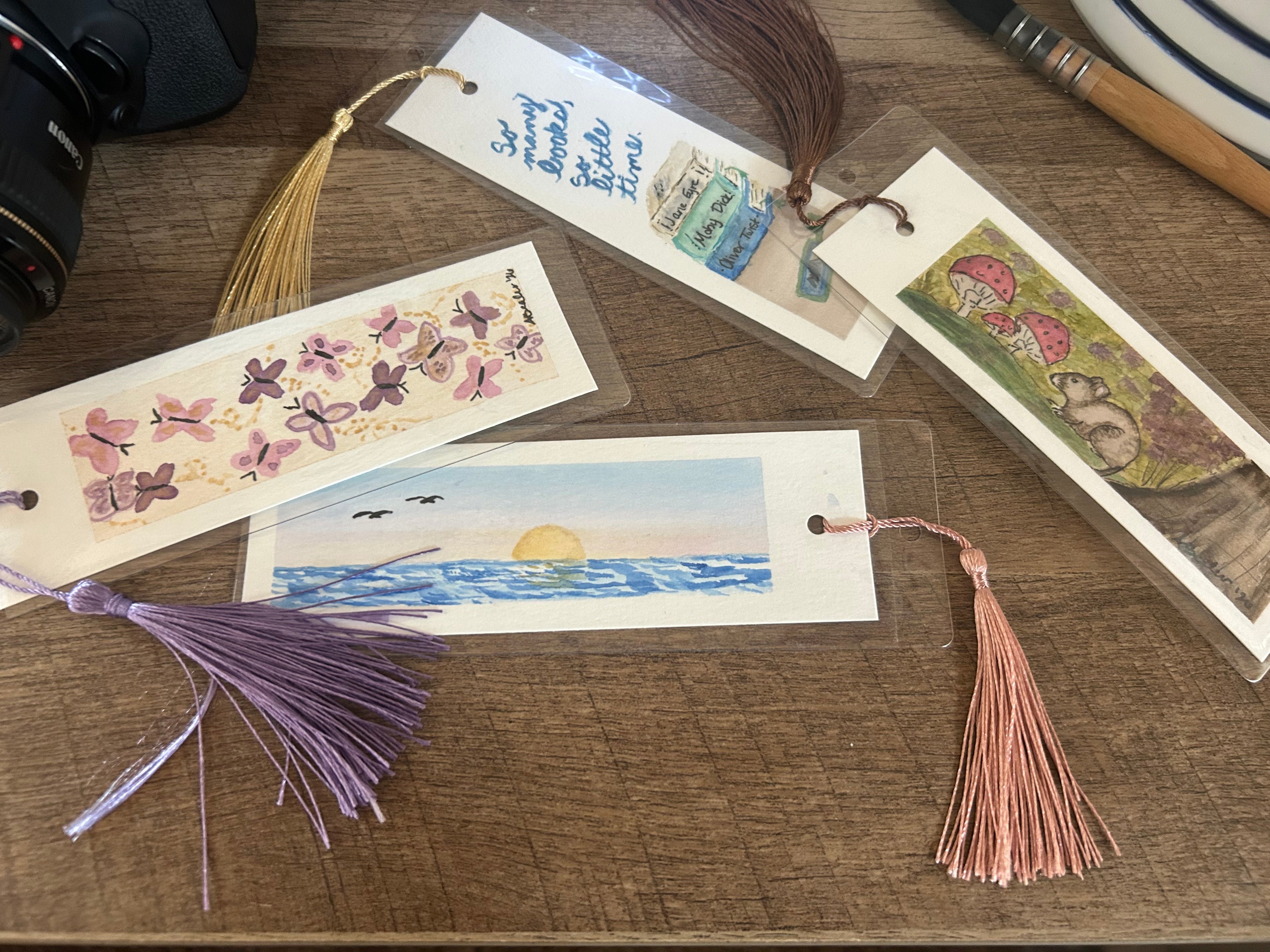 Original Hand-Painted Watercolor Bookmark with Tassel
