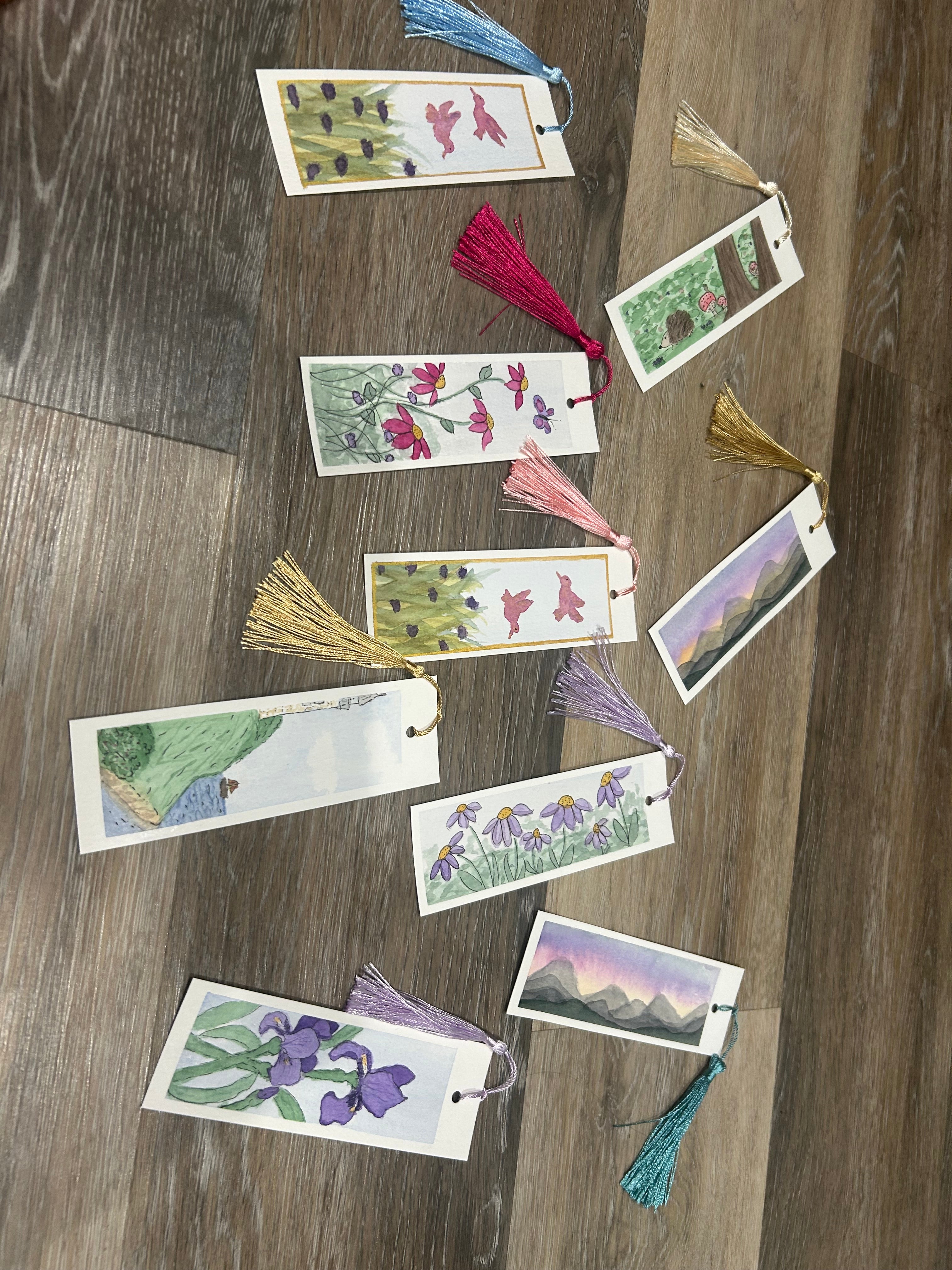 Hand-Painted Purple Iris Watercolor Bookmark with Tassel