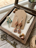 ✨ Glittering Rose Gold & Blue Floral Dangle Earrings – Geometric Arches and Diamonds