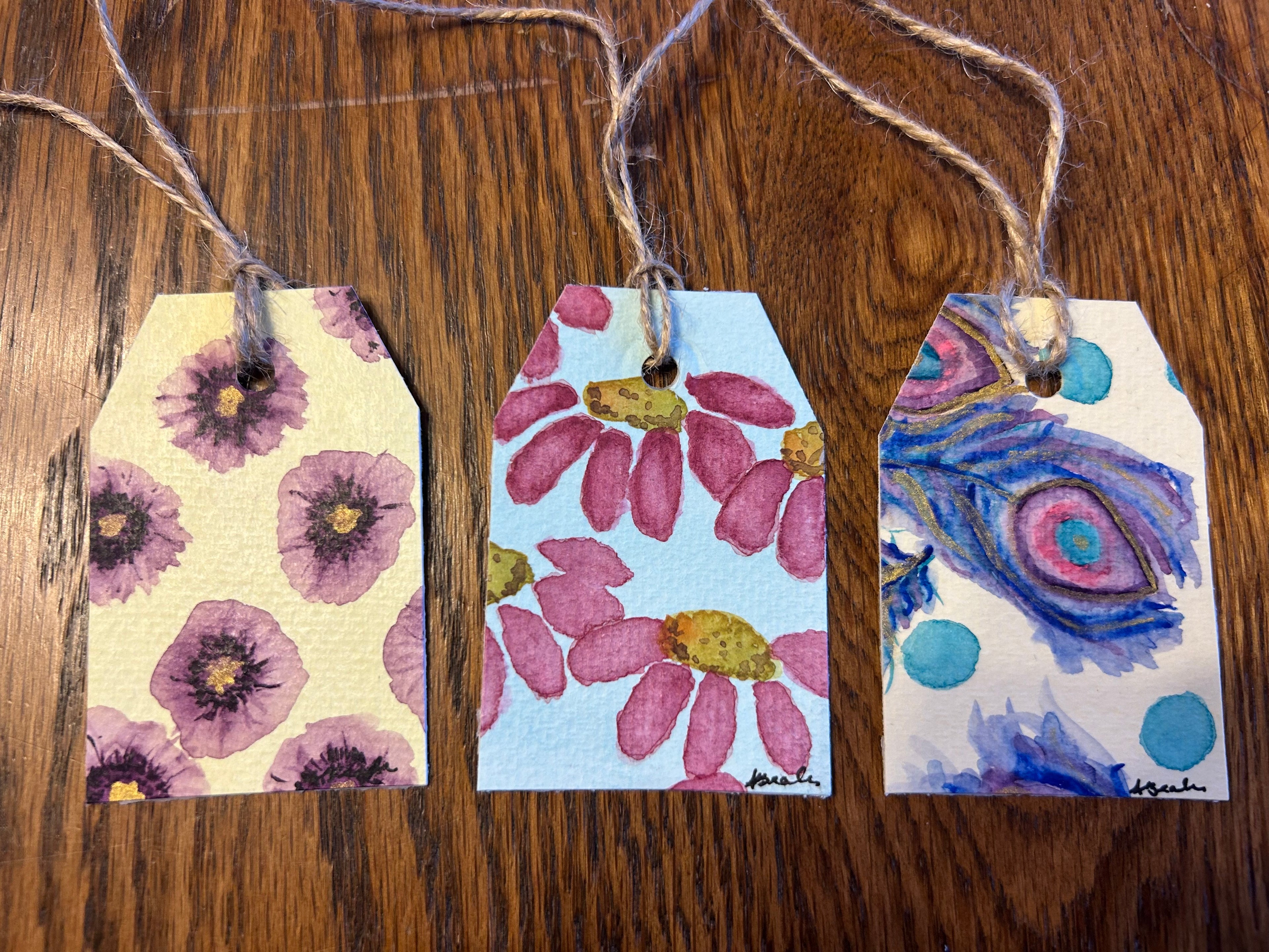 Original Watercolor Gift Tags - Boho Botanical & Peacock Feather Set (Set of 3)