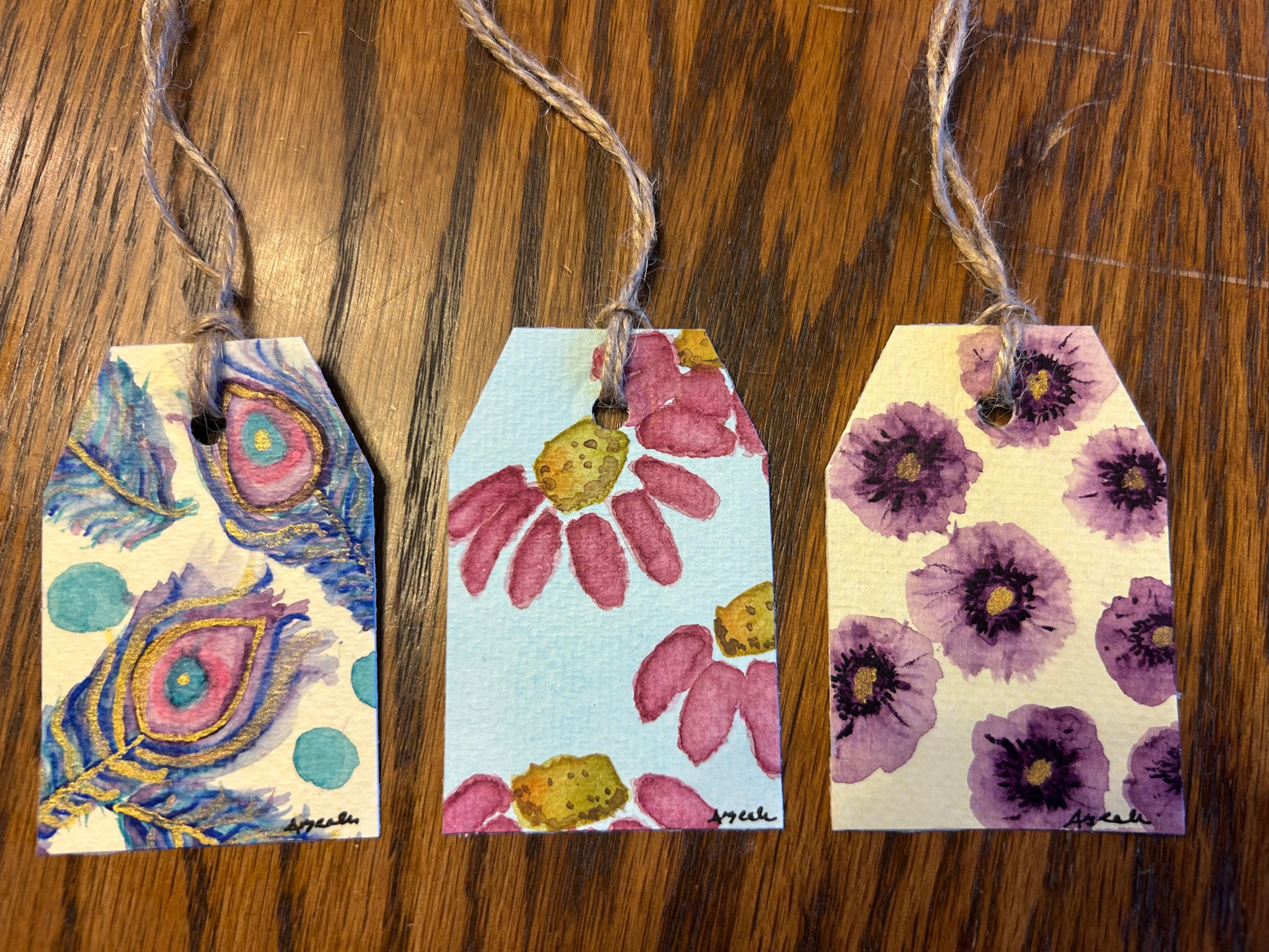 Original Watercolor Gift Tags - Boho Botanical & Peacock Feather Set (Set of 3)