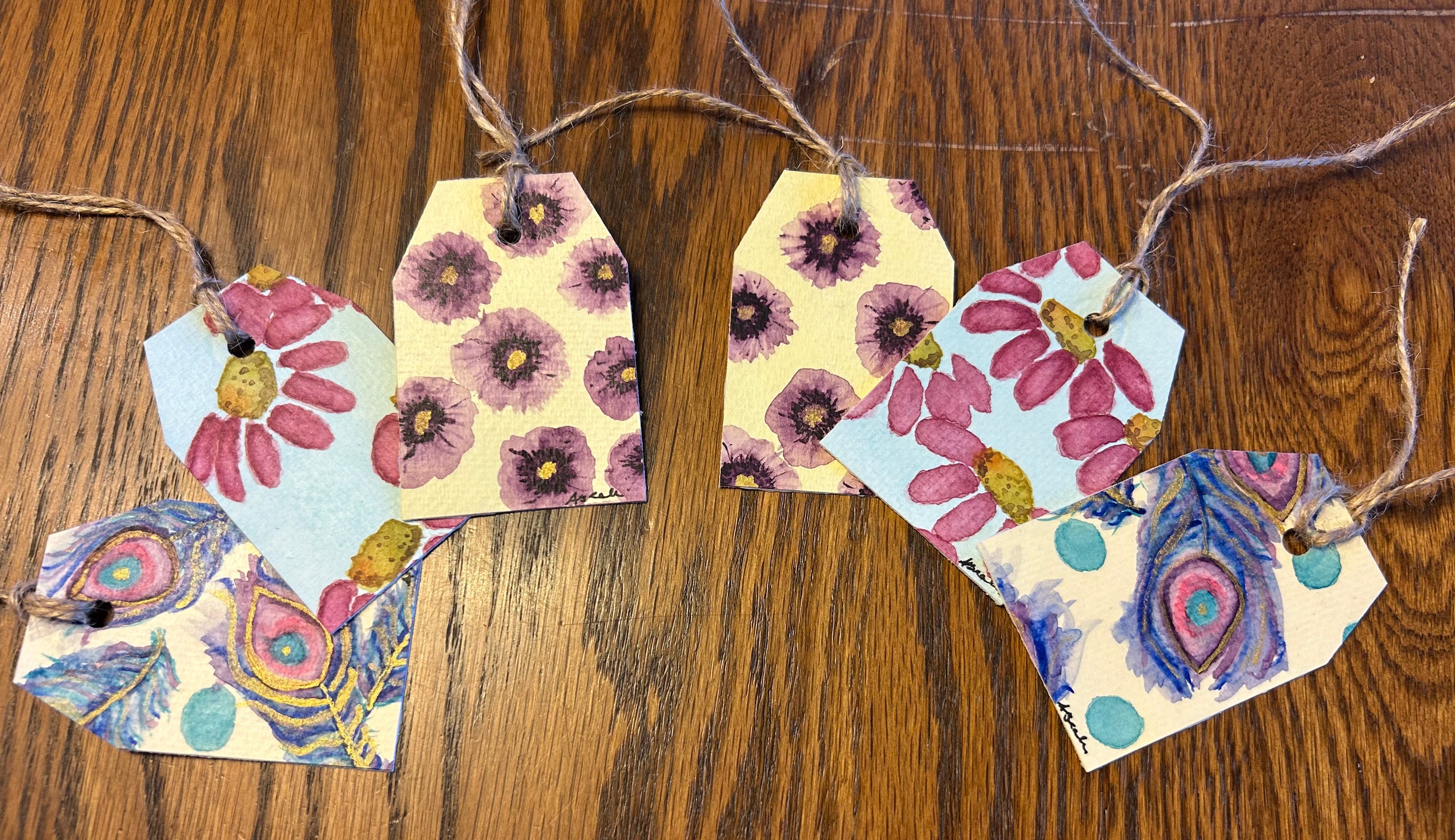 Original Watercolor Gift Tags - Boho Botanical & Peacock Feather Set (Set of 3)