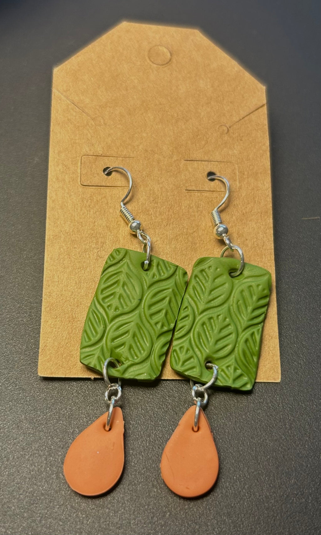 Elegant Botanical Olive Green and Terracotta Teardrop Earrings