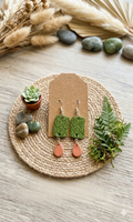 Elegant Botanical Olive Green and Terracotta Teardrop Earrings
