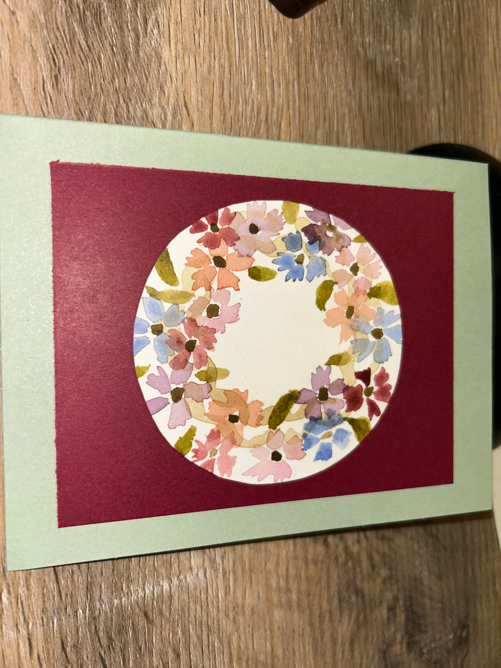 Elegant Watercolor Floral Wreath Card – Handmade Blank Greeting Card