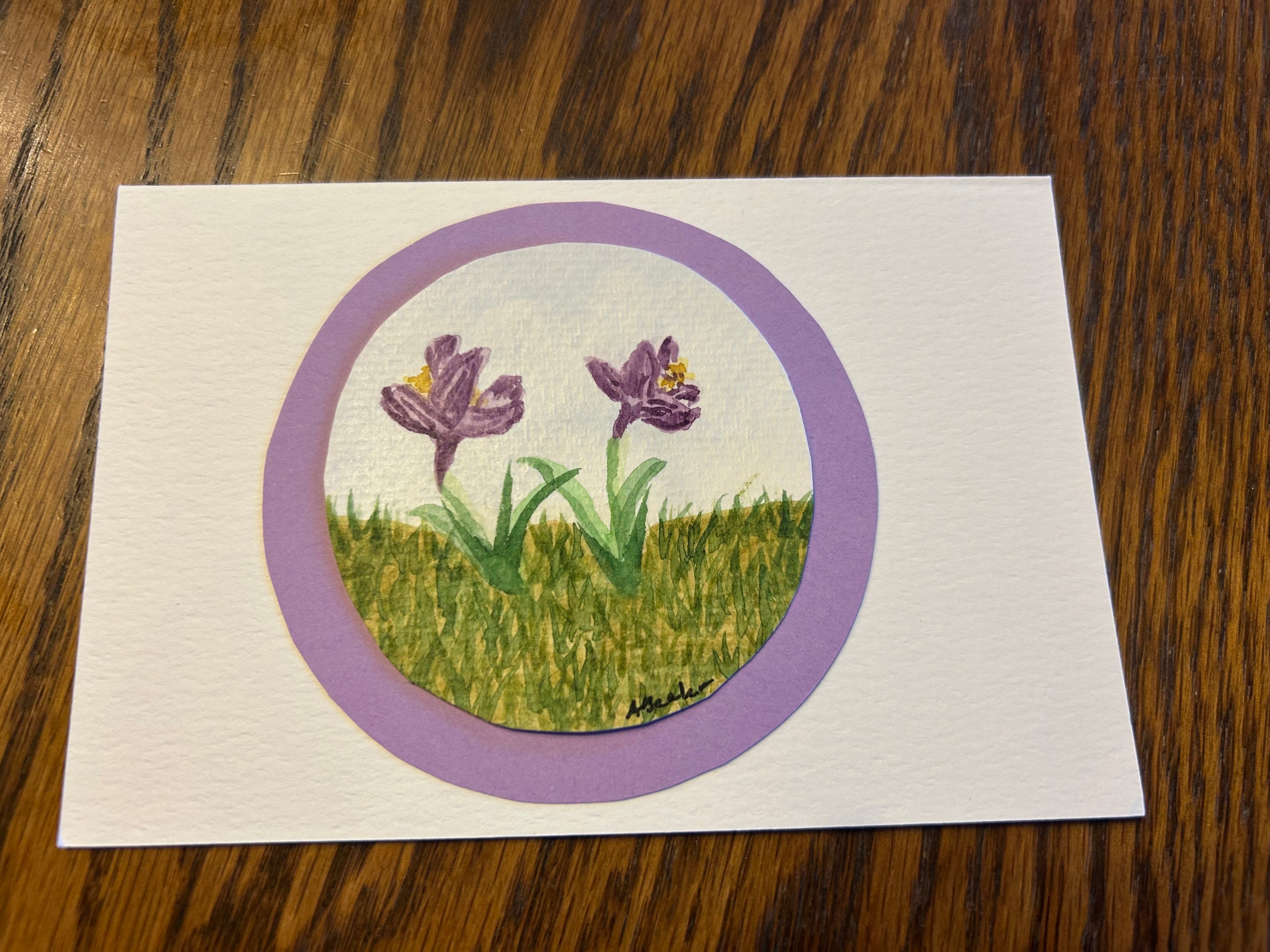 Unique Handmade Spring Card, Original Watercolor Crocus Flowers