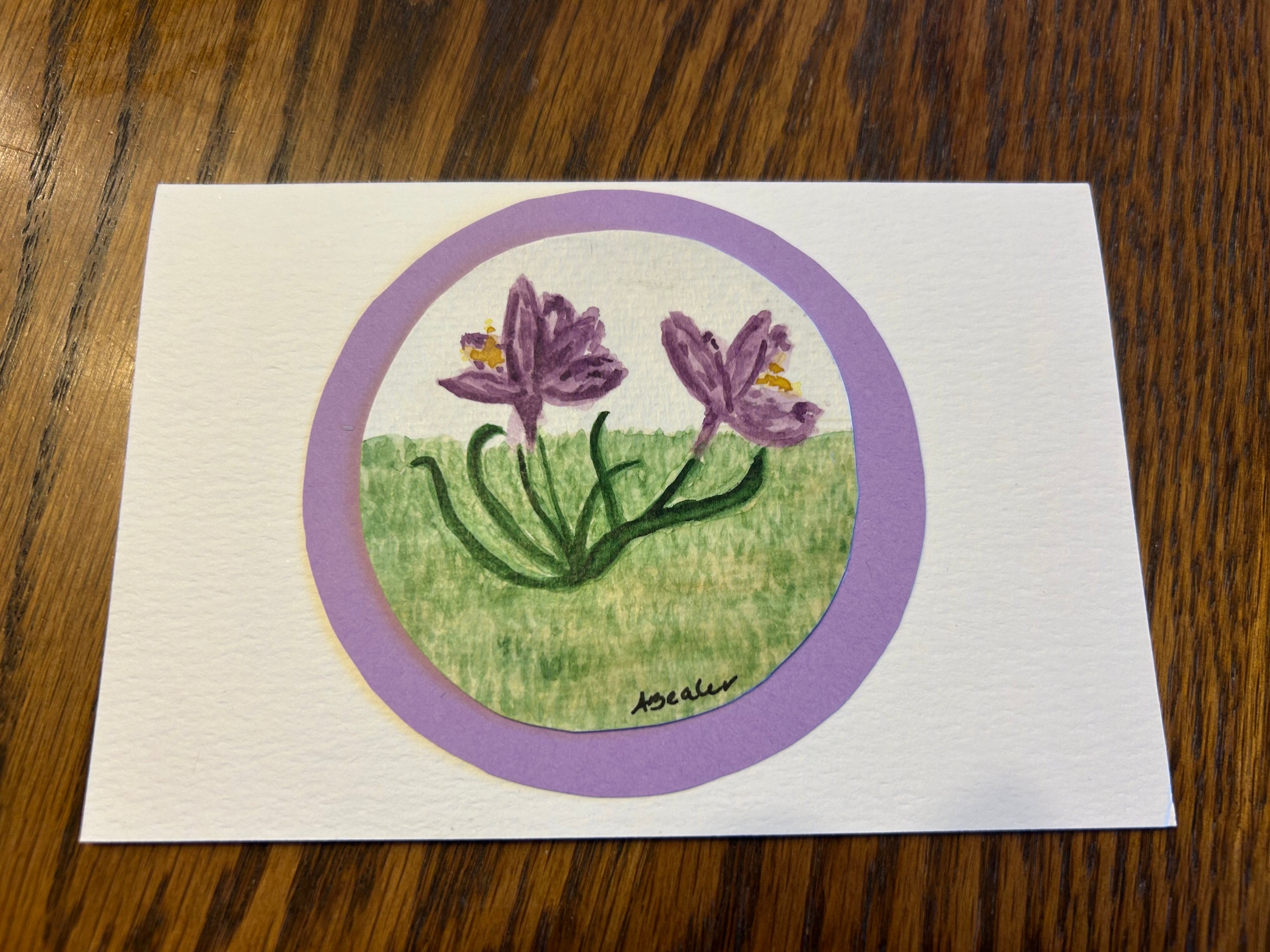 Unique Handmade Spring Card, Original Watercolor Crocus Flowers