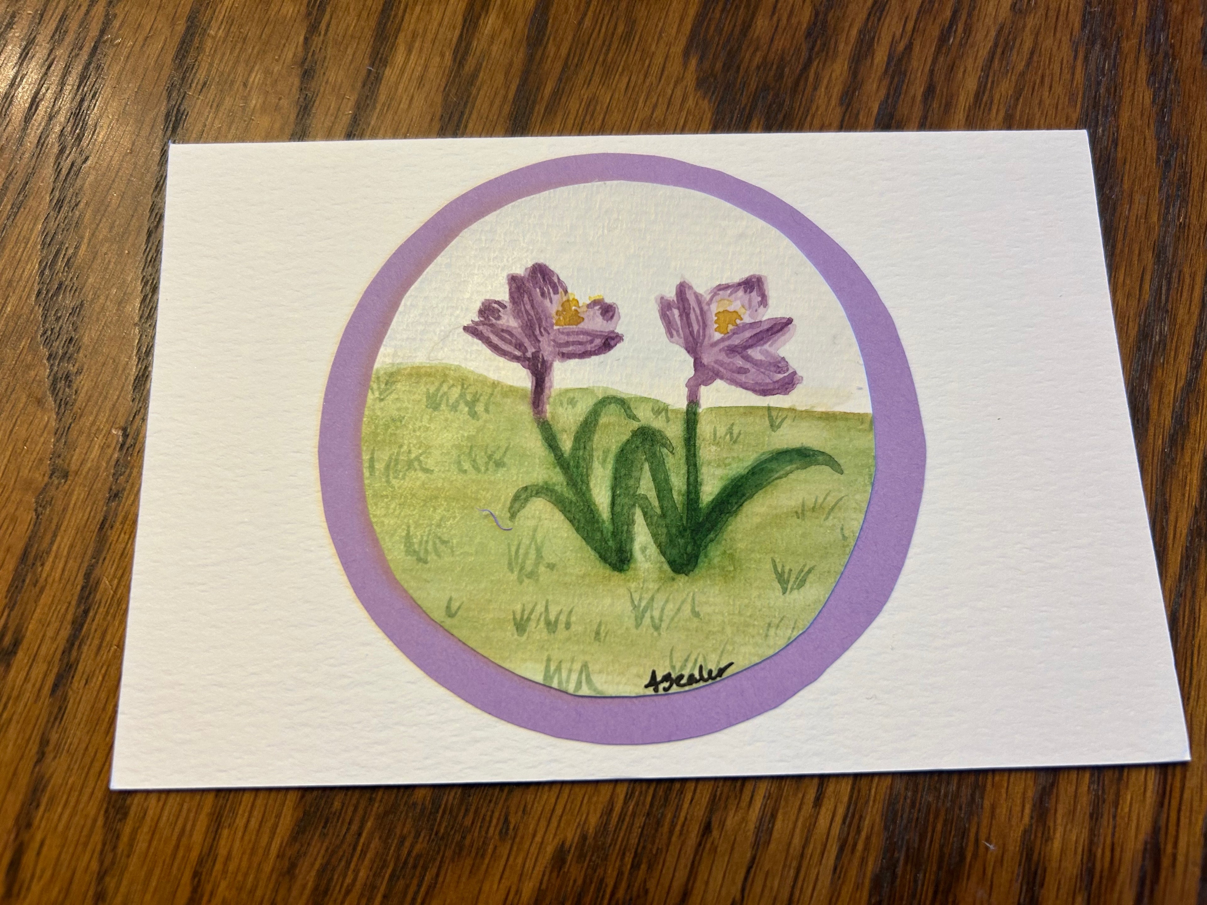 Unique Handmade Spring Card, Original Watercolor Crocus Flowers