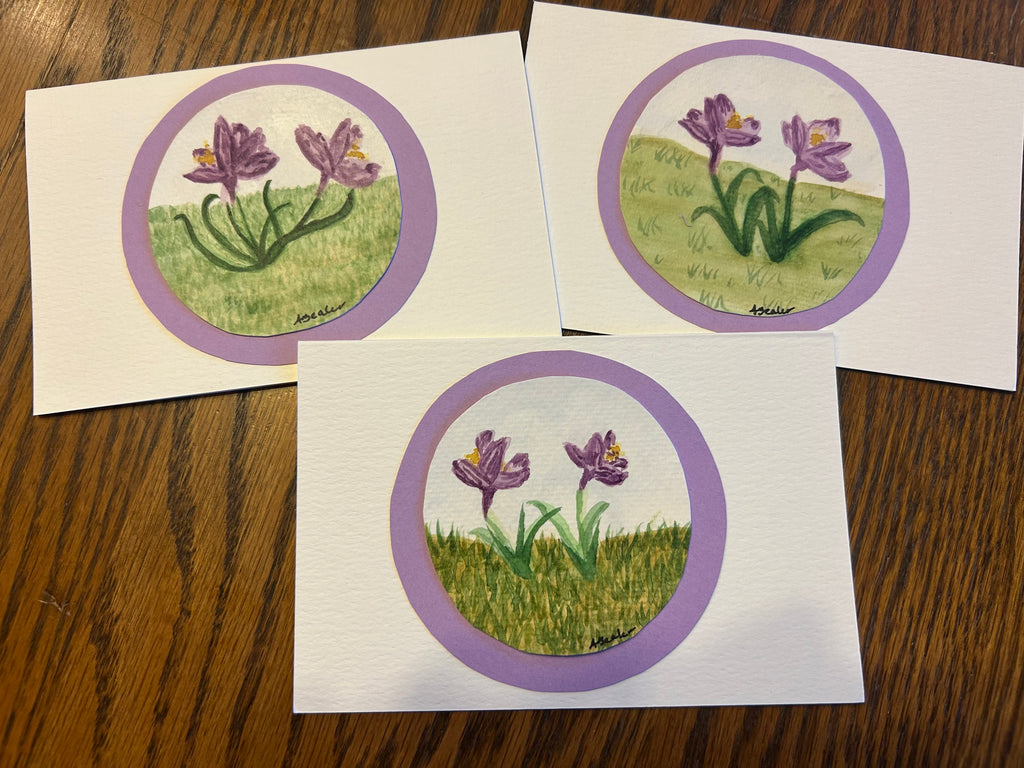 Unique Handmade Spring Card, Original Watercolor Crocus Flowers