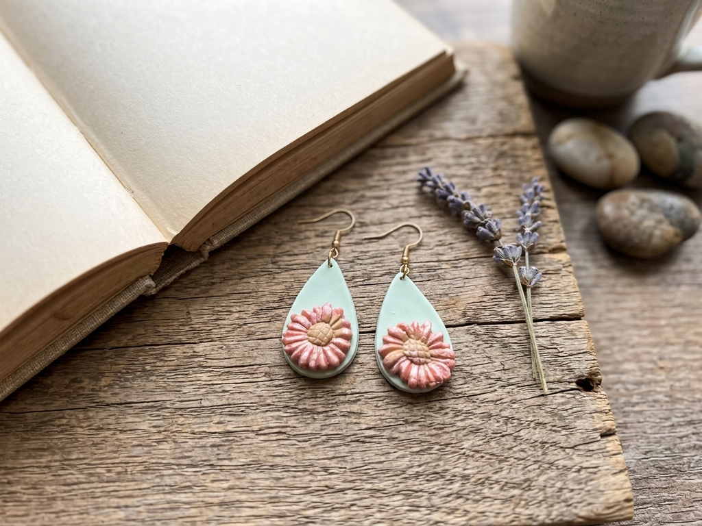 Handmade Floral Polymer Clay Teardrop Earrings