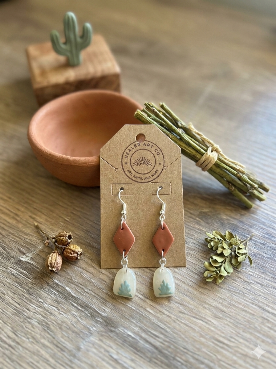Handcrafted Polymer Clay Agave Dangle Earrings