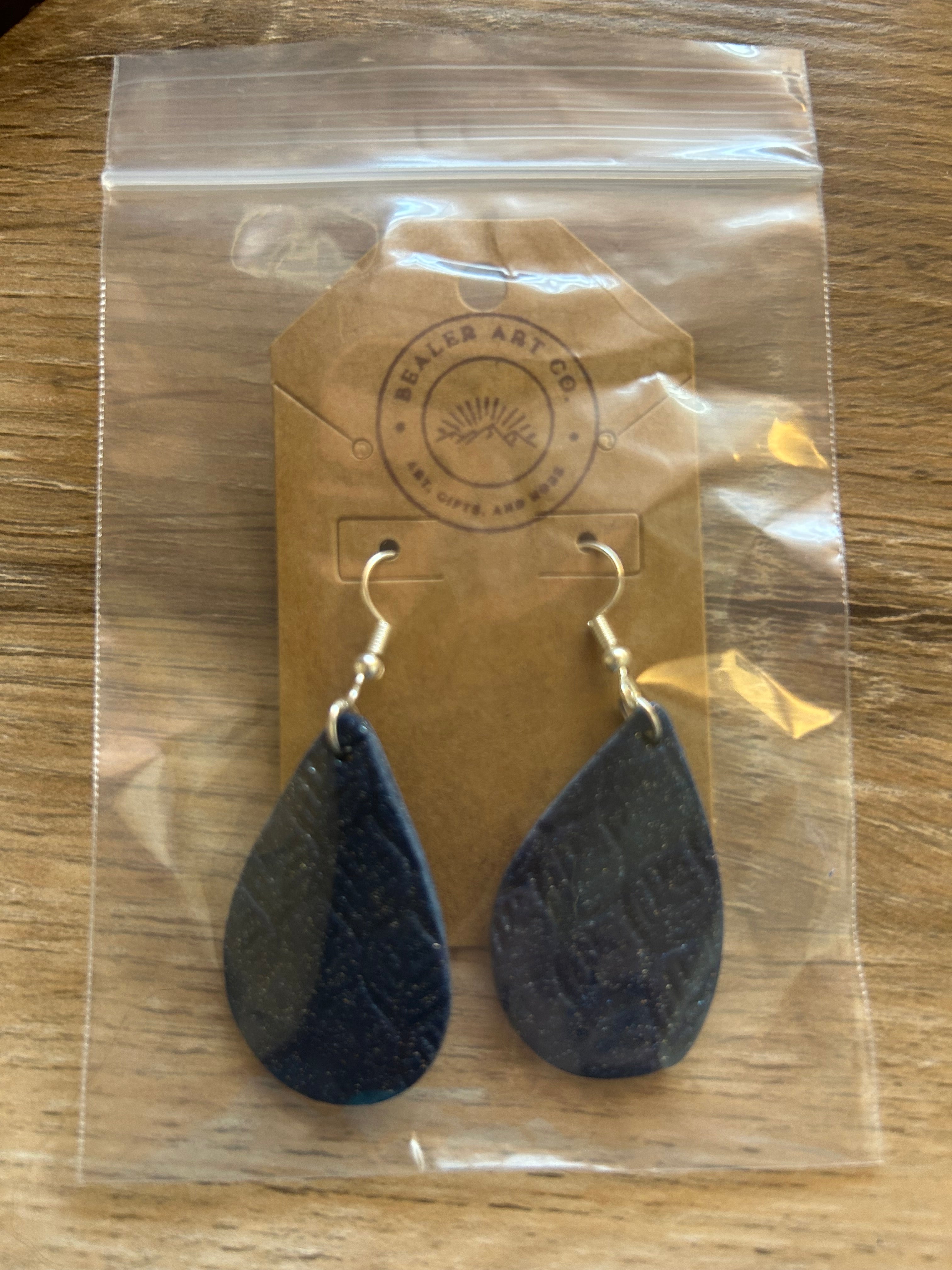 Elegant Textured Blue Polymer Clay Earrings | Nickel-Free Silver