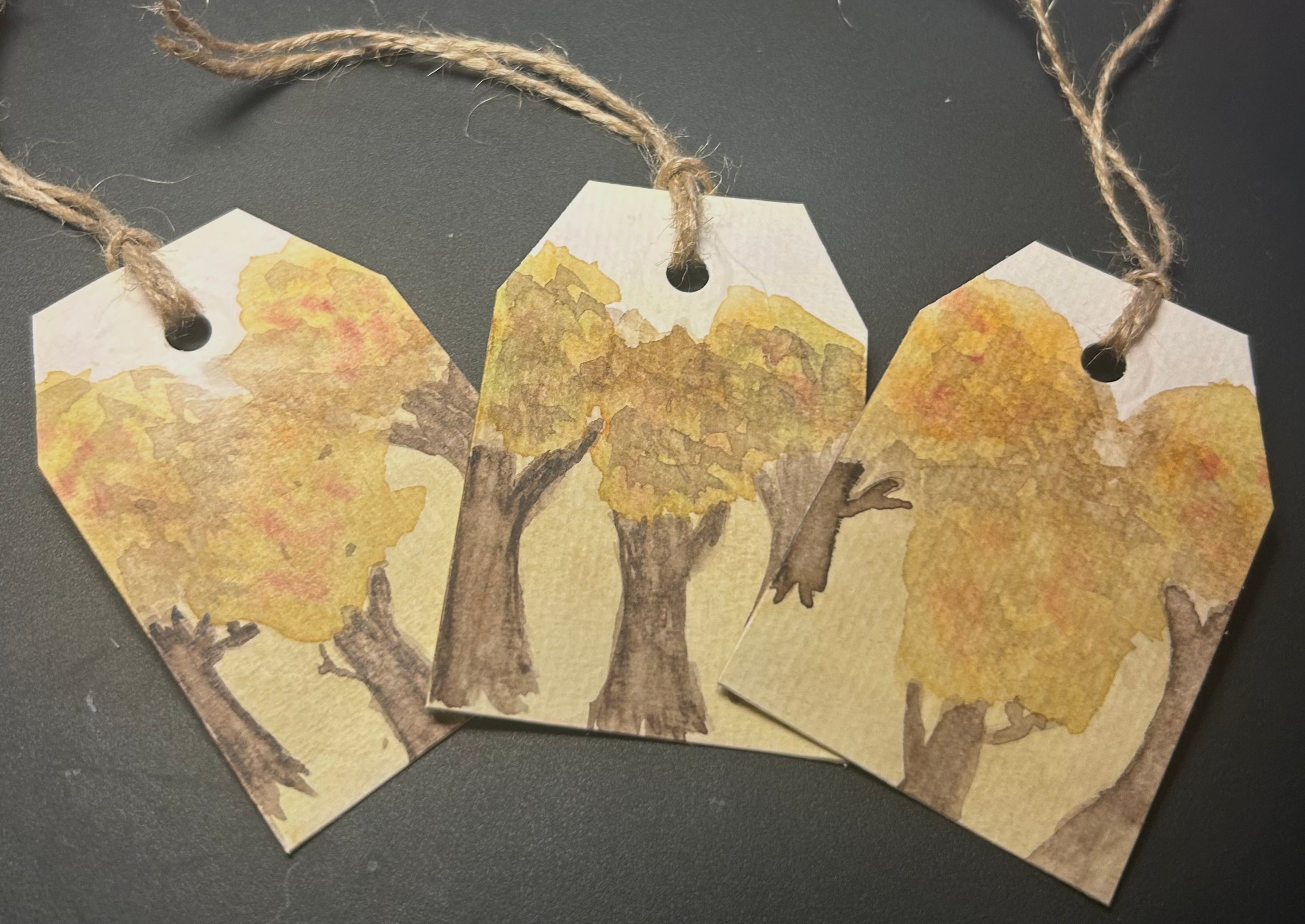 Beautiful Hand-Painted Watercolor Autumn Tree Gift Tags – Set of 3