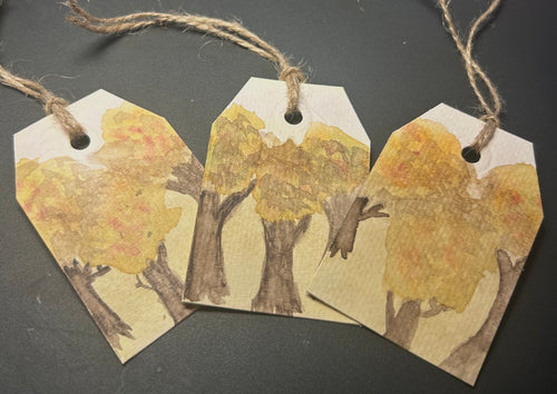 Beautiful Hand-Painted Watercolor Autumn Tree Gift Tags – Set of 3