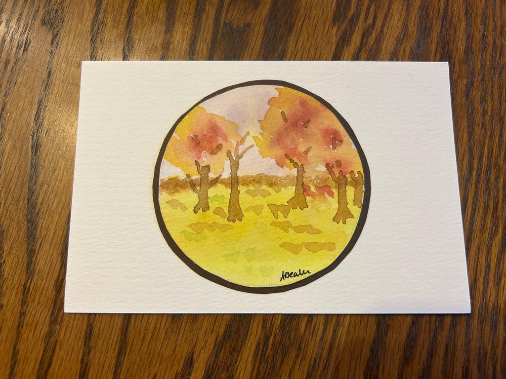 Hand-Painted Autumn Landscape 4x6 Blank Card