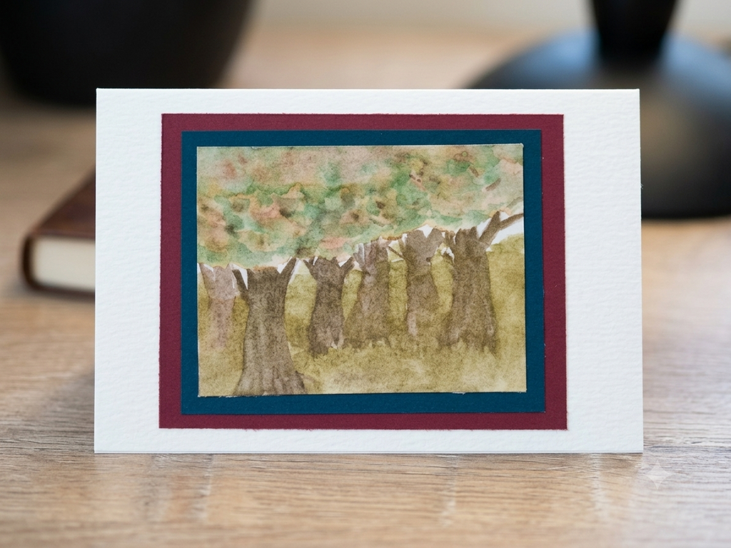 Handmade Fall Forest Watercolor Greeting Card