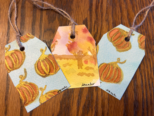Cozy Autumn Watercolor Gift Tags Set, Original Hand-Painted