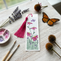 Hand-Painted Watercolor Coneflower and Butterfly Bookmark with Magenta Tassel