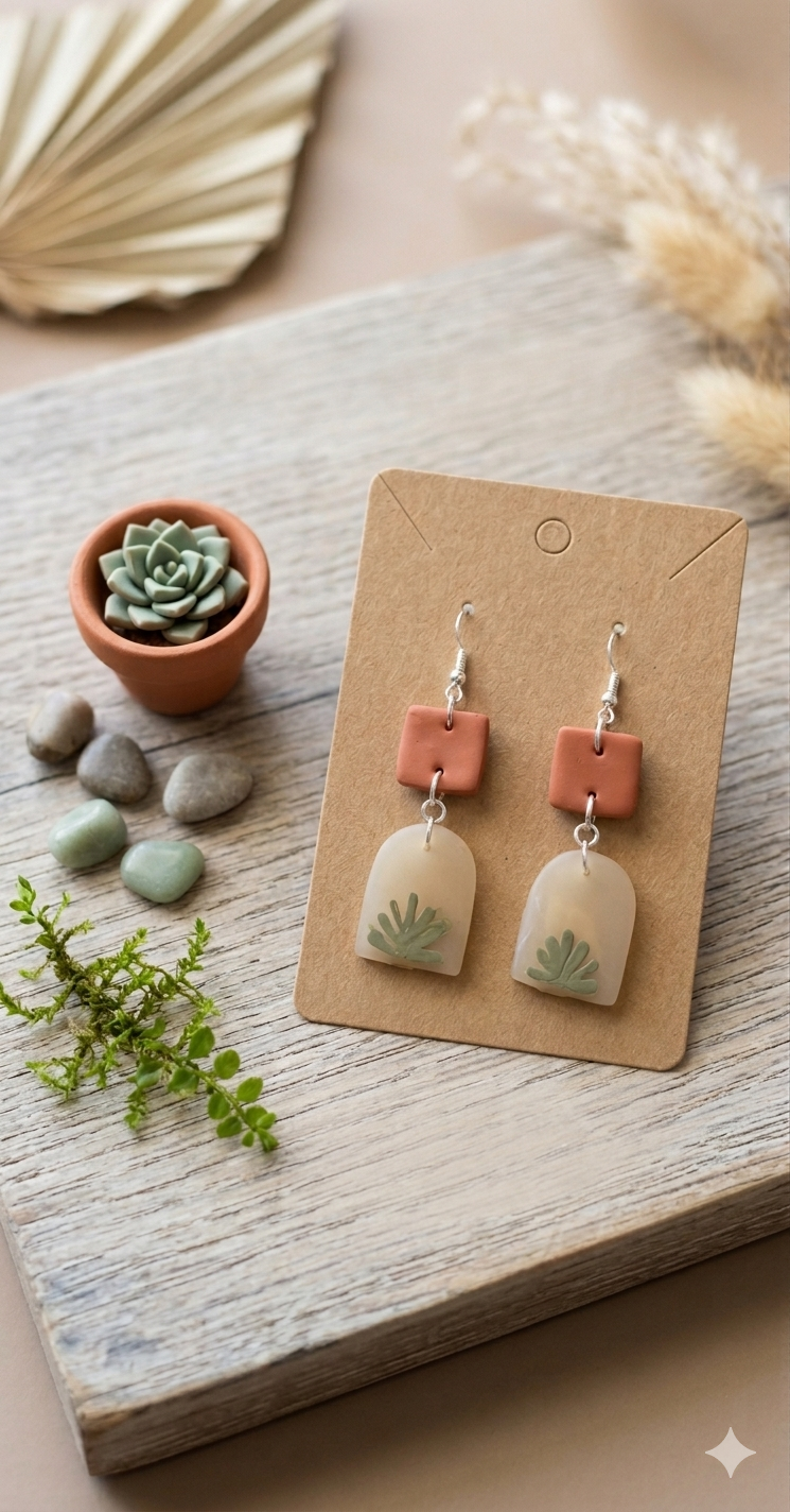 Elegant Boho Abstract Agave Dangle Earrings