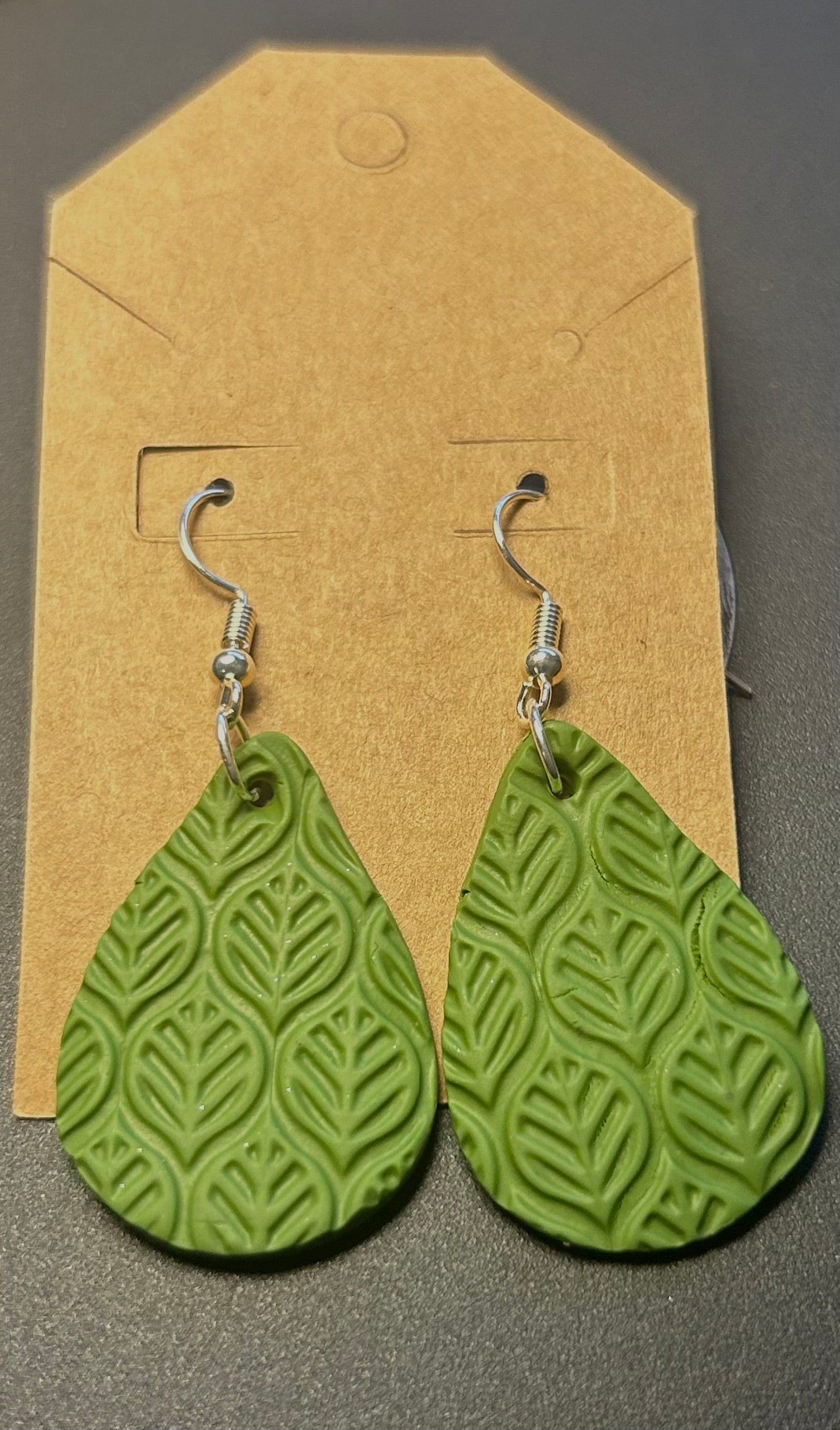 Handmade Botanical Leaf Pattern Teardrop Dangle Earrings