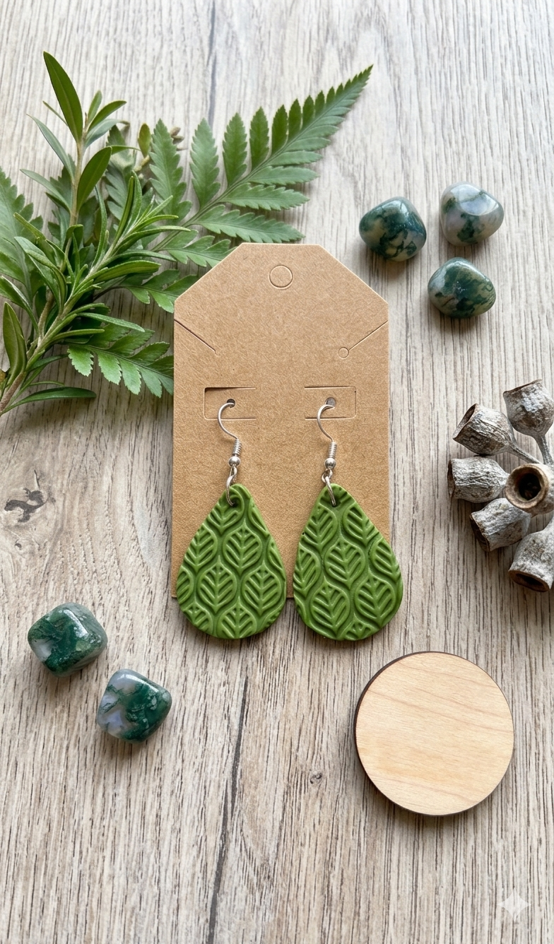 Handmade Botanical Leaf Pattern Teardrop Dangle Earrings