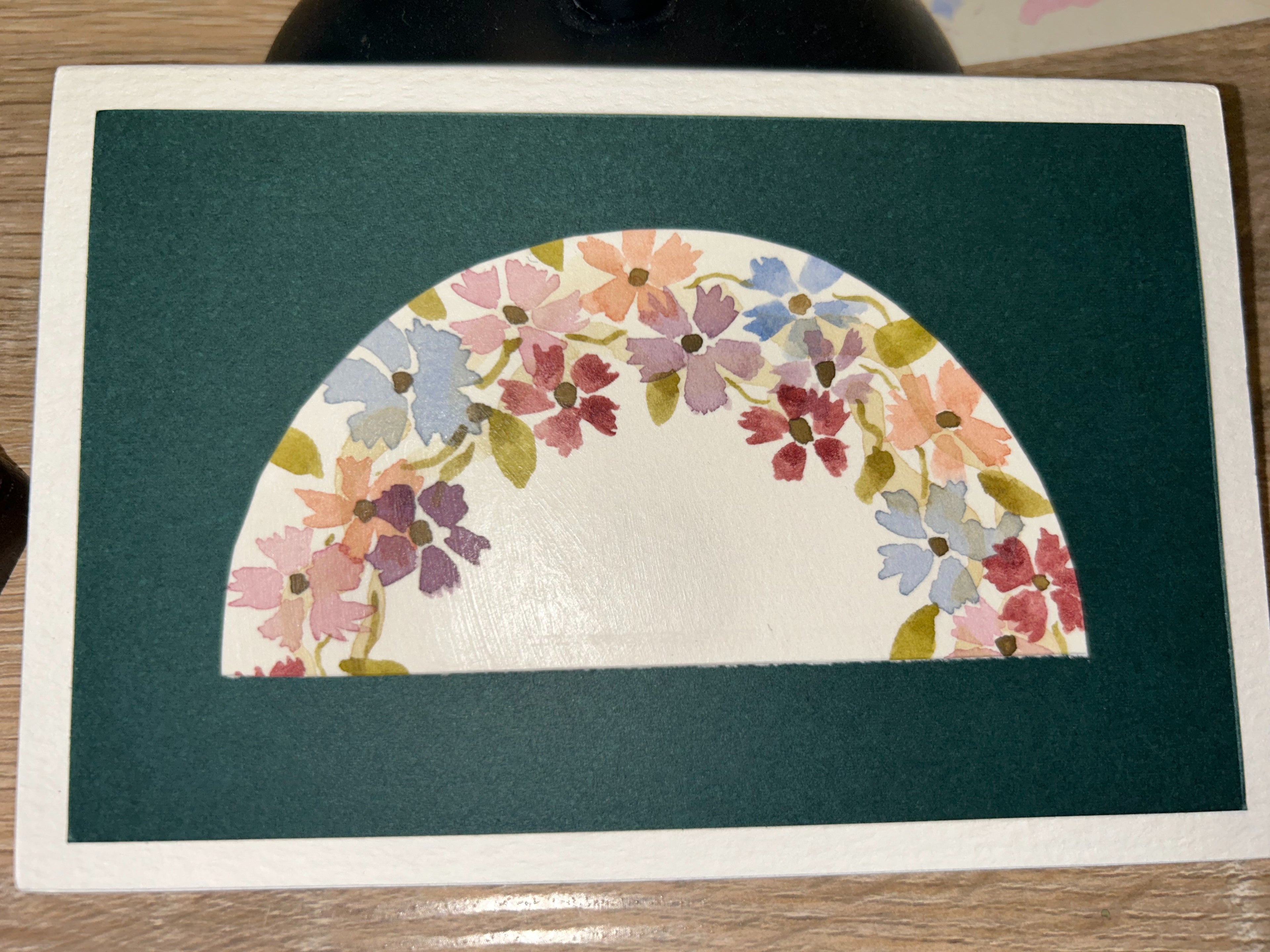 Handmade Forest Green Floral Arch Watercolor Greeting Card