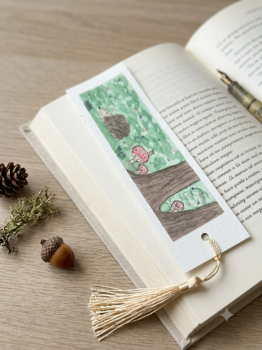 Hedgehog & Forest Watercolor Bookmark