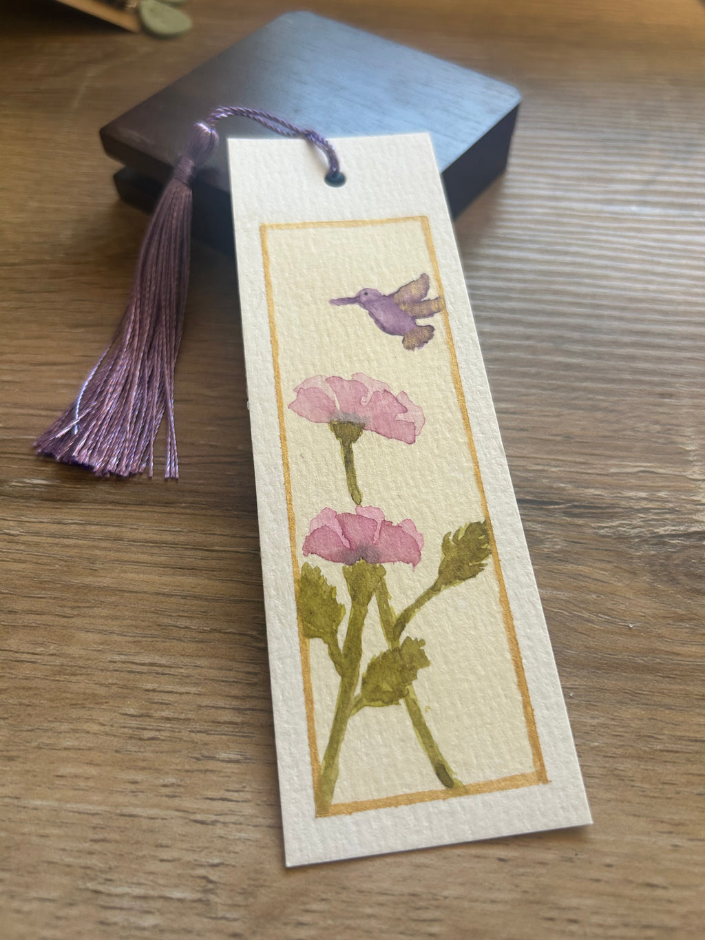 Original Handmade Watercolor Hummingbird Bookmark