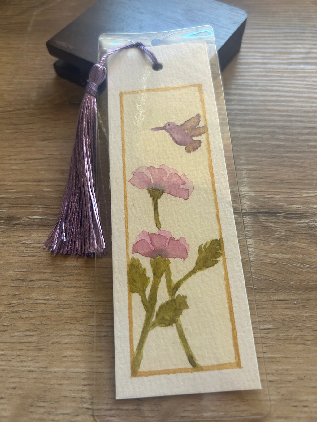 Original Handmade Watercolor Hummingbird Bookmark