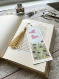 Hummingbird & Lavender Watercolor Bookmark with Gold Tassel