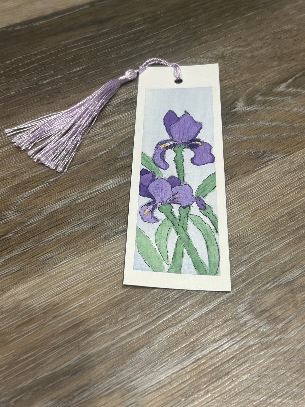 Hand-Painted Purple Iris Watercolor Bookmark with Tassel