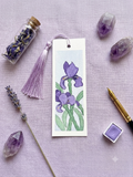 Hand-Painted Purple Iris Watercolor Bookmark with Tassel