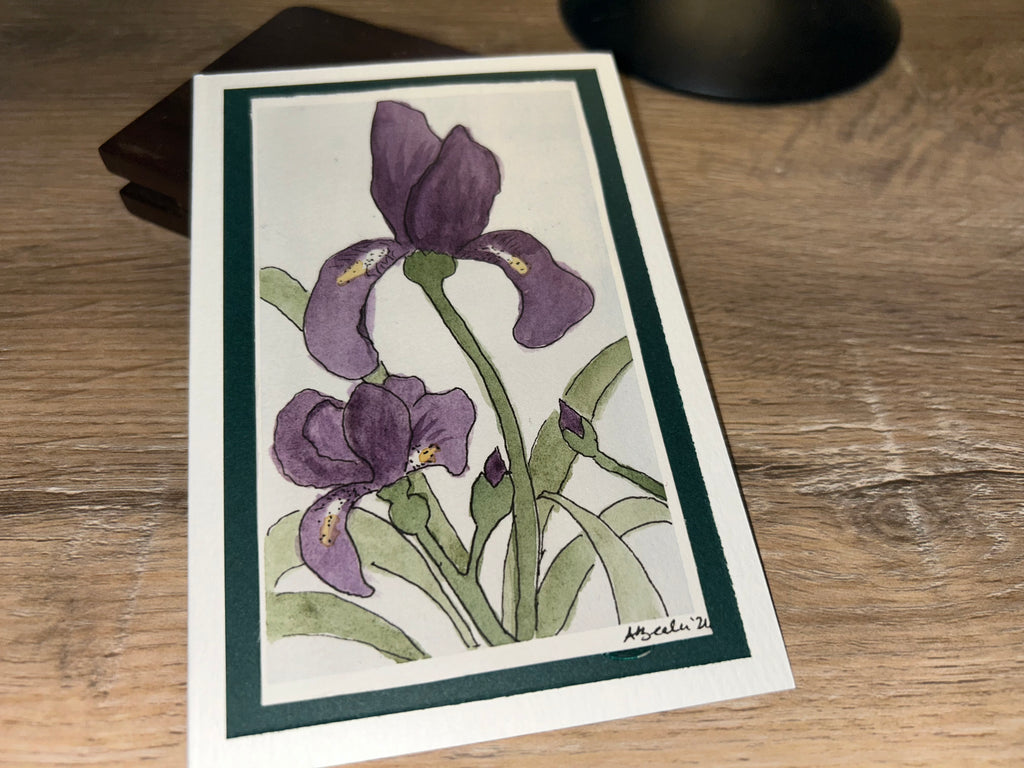 Hand-Painted Iris Watercolor Card | Blank Greeting Card