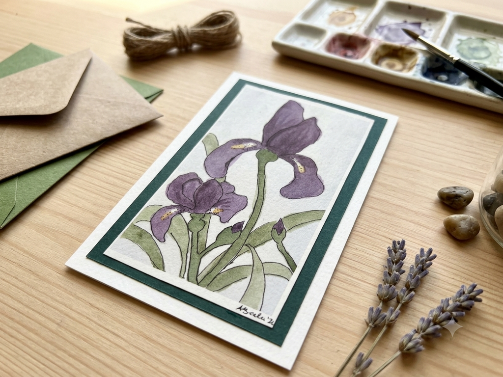 Hand-Painted Iris Watercolor Card | Blank Greeting Card